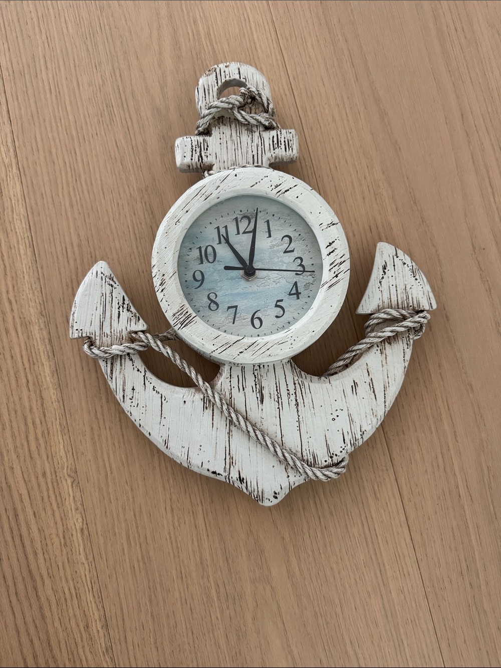 Distressed White Anchor Wall Clock - Nautical Accent